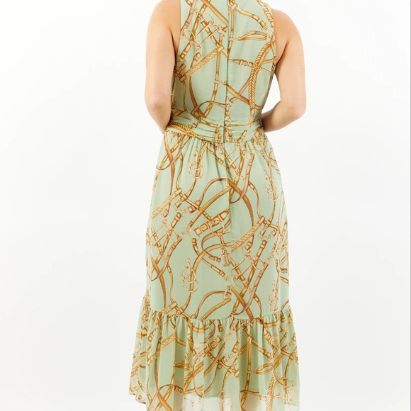 Lauren Ralph Lauren Equestrian Georgette Printed Midi Dress Green NWT 10 - Picture 3 of 5